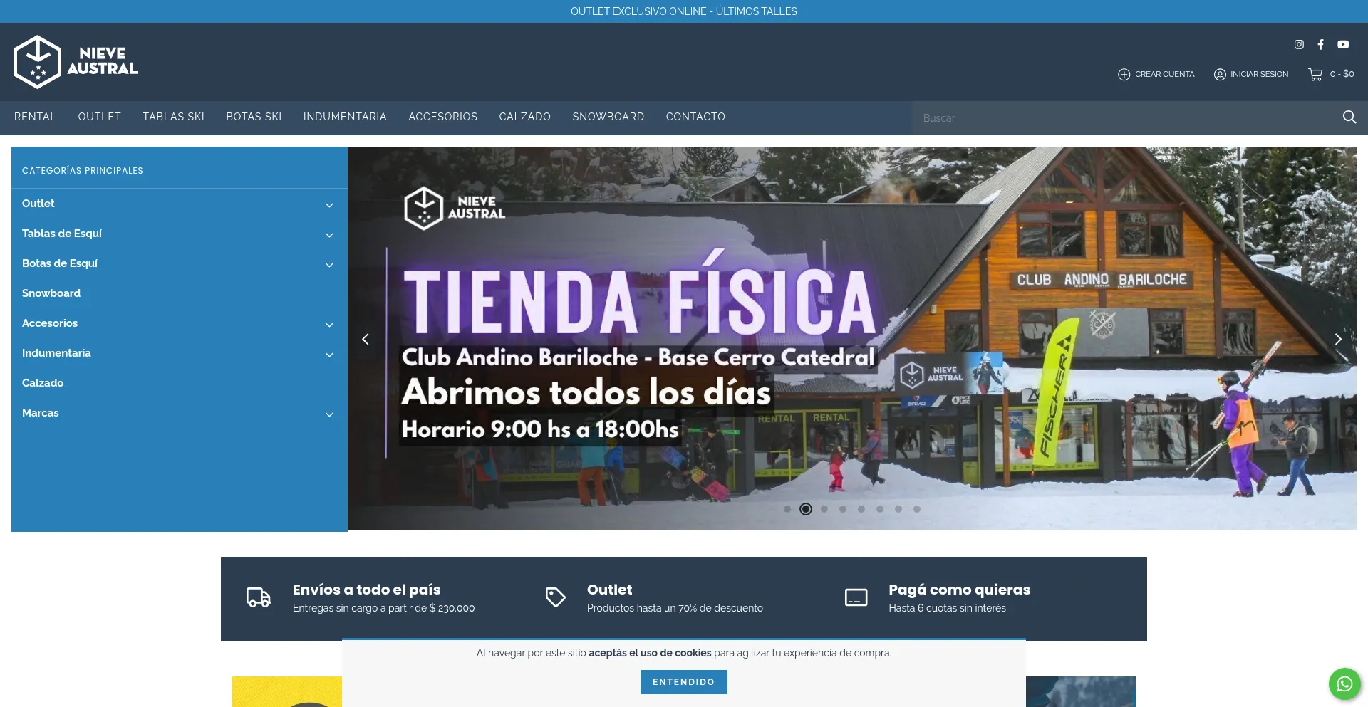 Website screenshot of Nieveaustral.com.ar