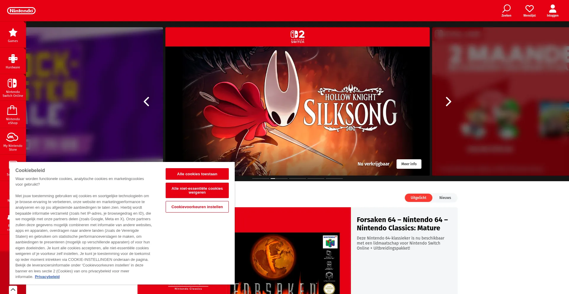 Website screenshot of Nintendo.nl