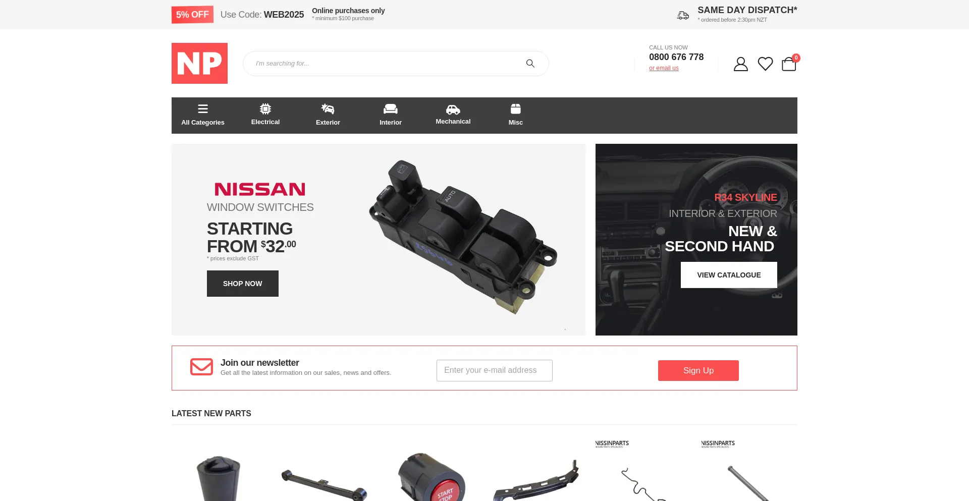 Website screenshot of Nissinparts.co.nz