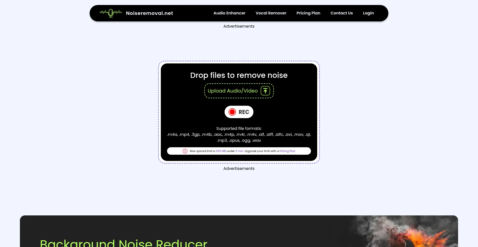 Website screenshot of Noiseremoval.net