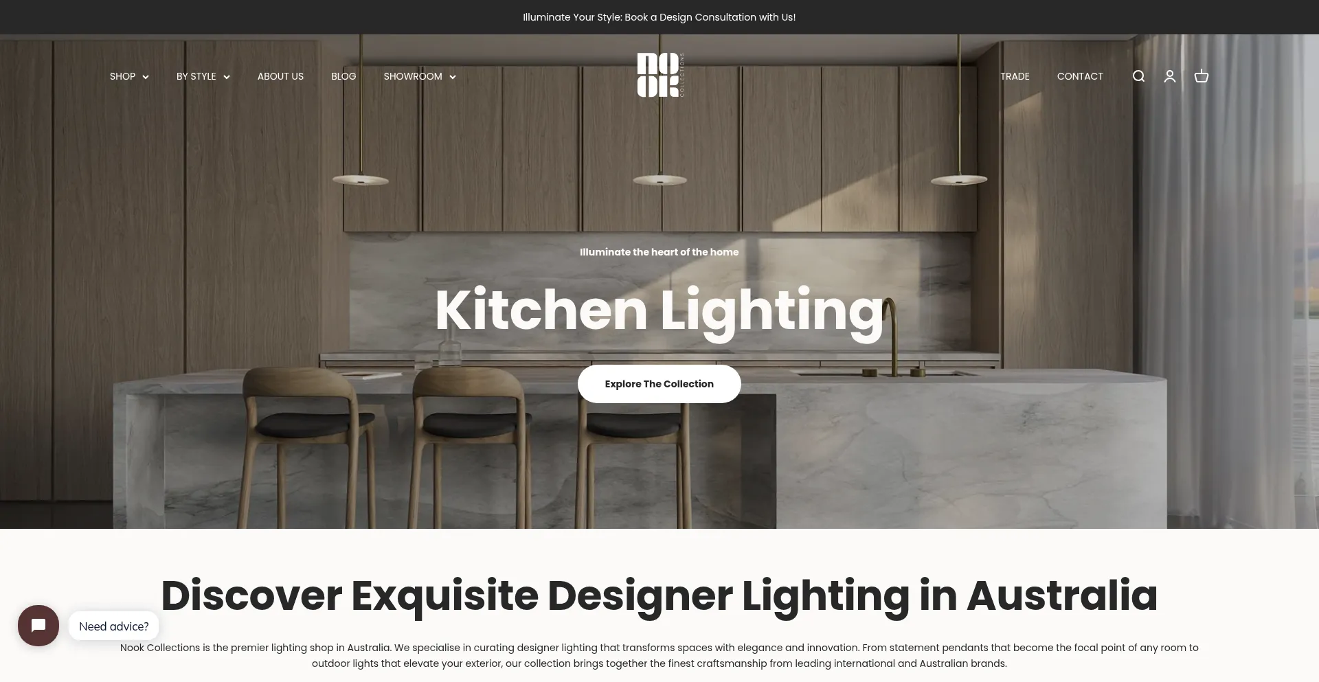 Website screenshot of Nookcollections.com.au