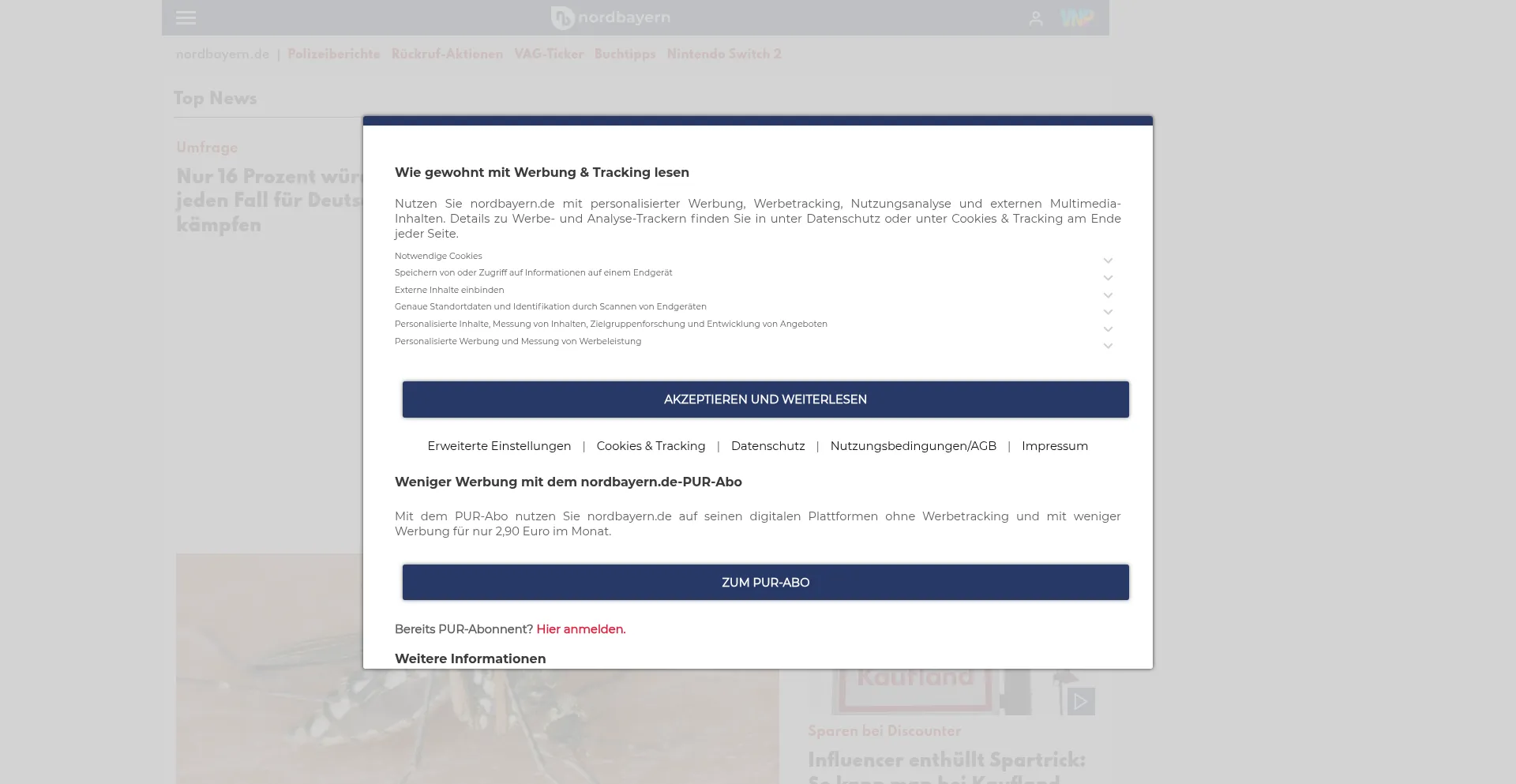 Website screenshot of Nordbayern.de