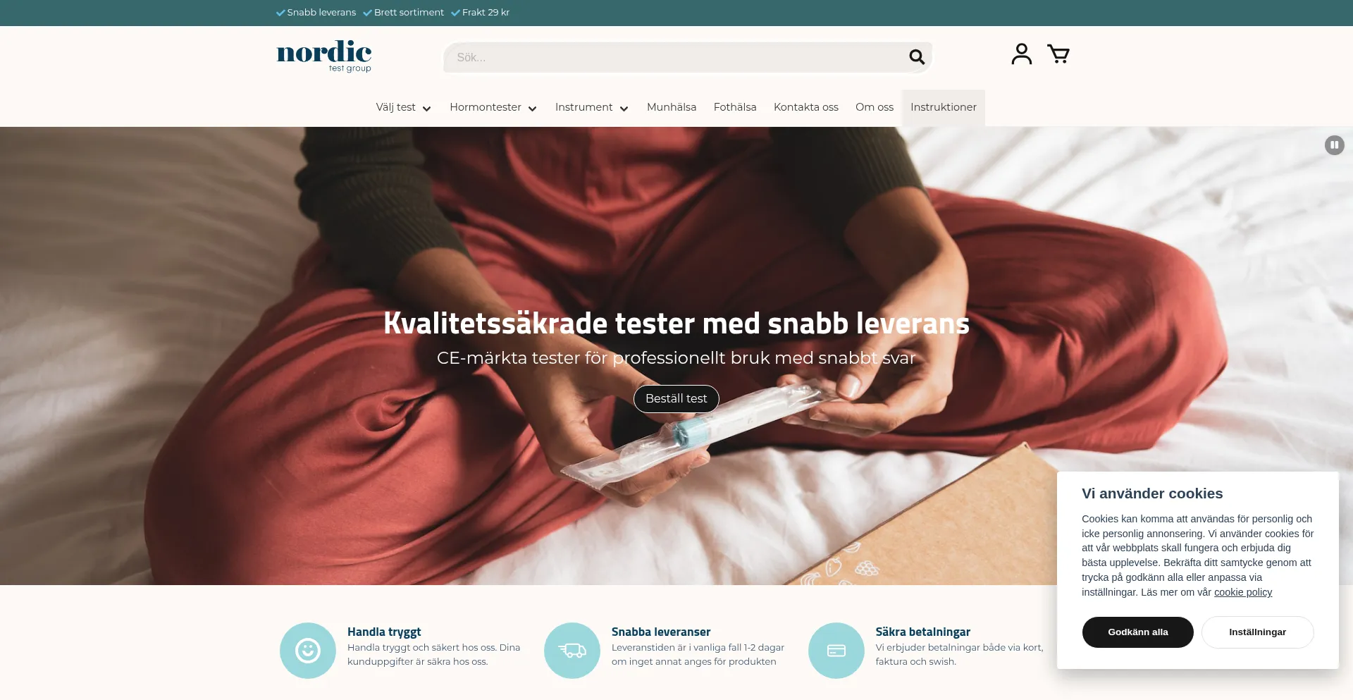 Website screenshot of Nordictest.se
