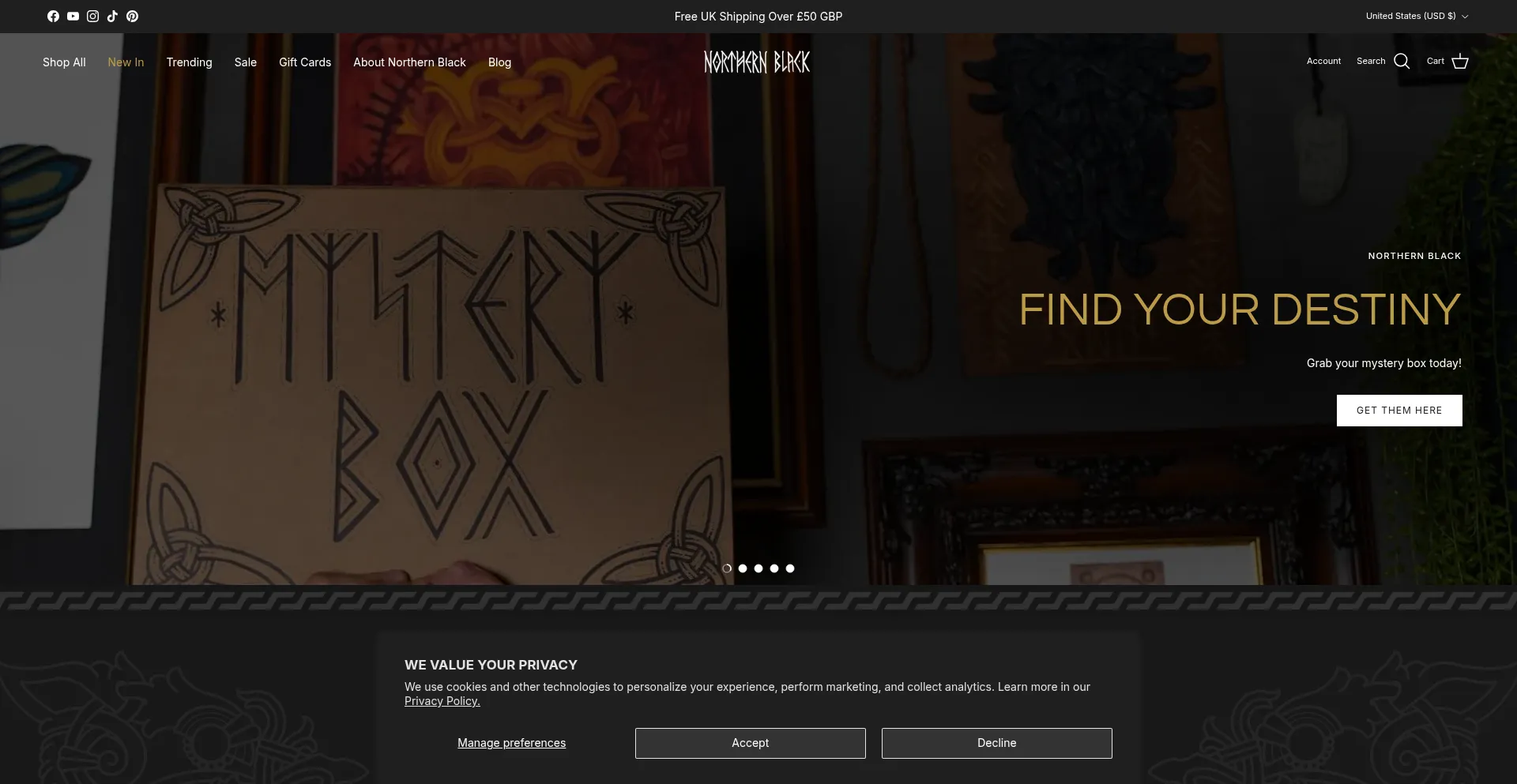 Website screenshot of Northernblack.shop