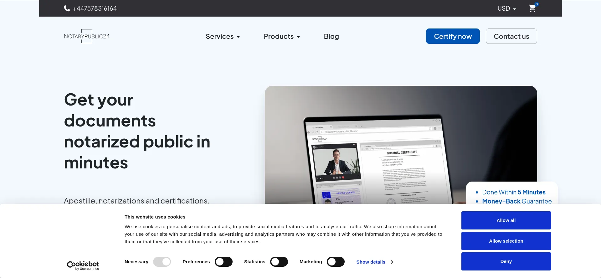Website screenshot of Notarypublic24.com