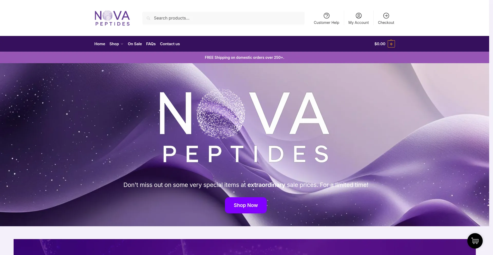 Website screenshot of Novapeptidesupply.com