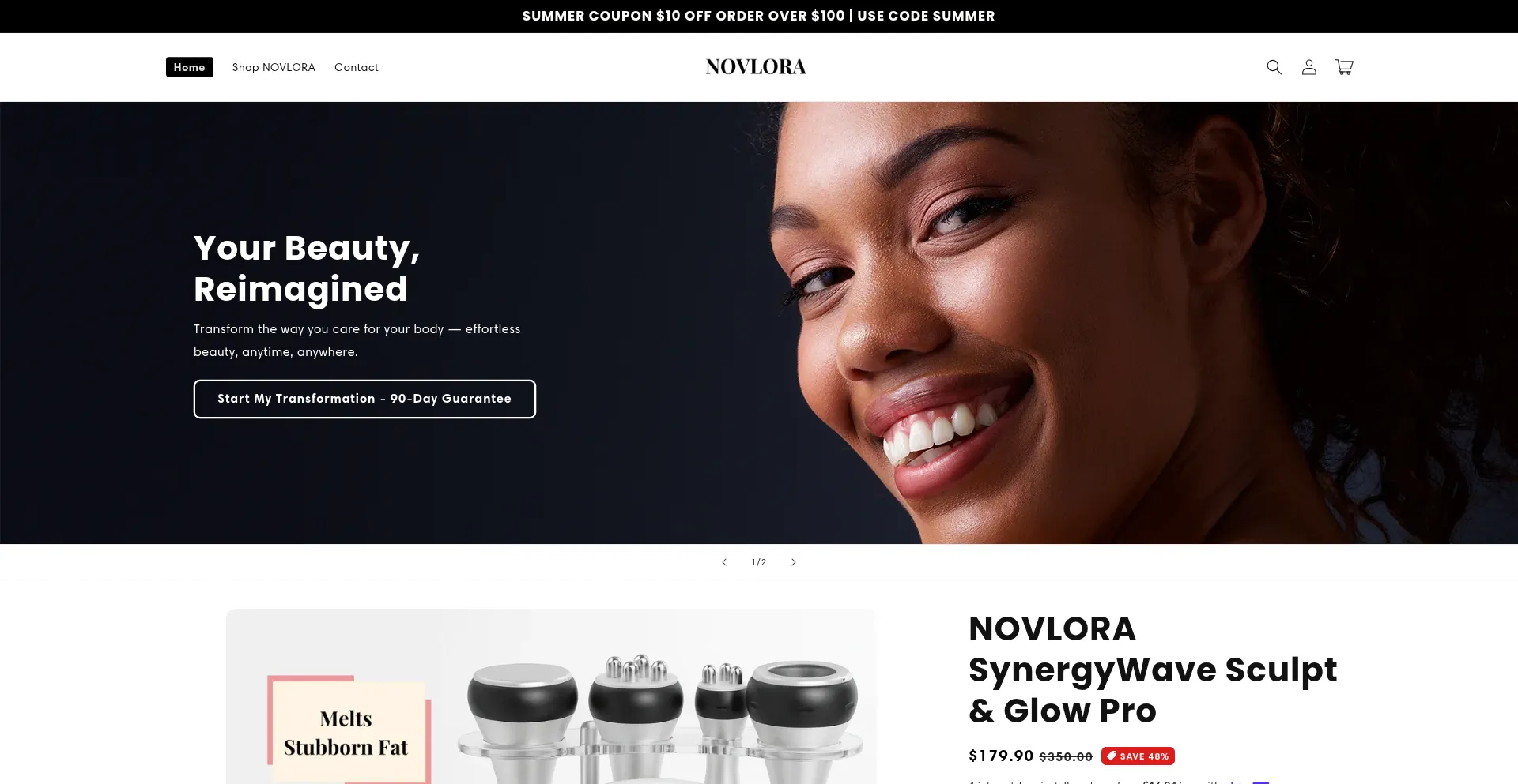 Website screenshot of Novlora.com