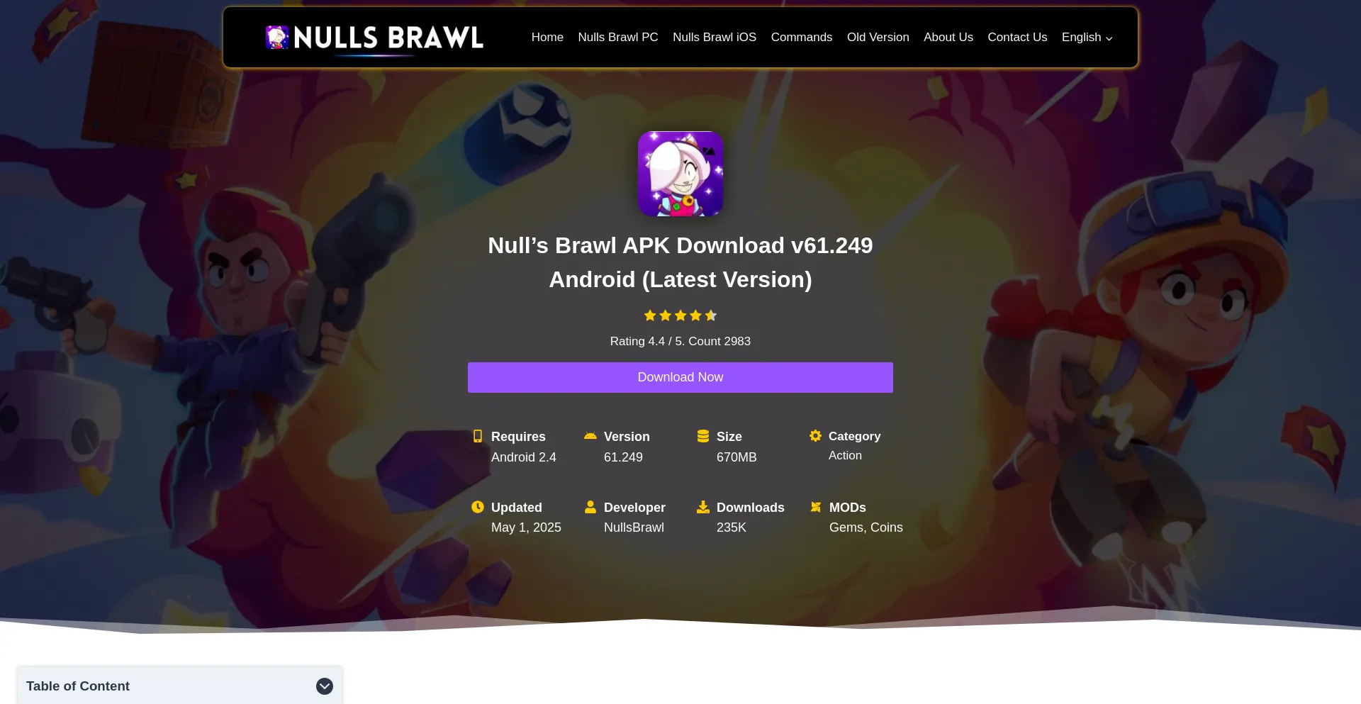 Website screenshot of Nullsbrawlpro.com