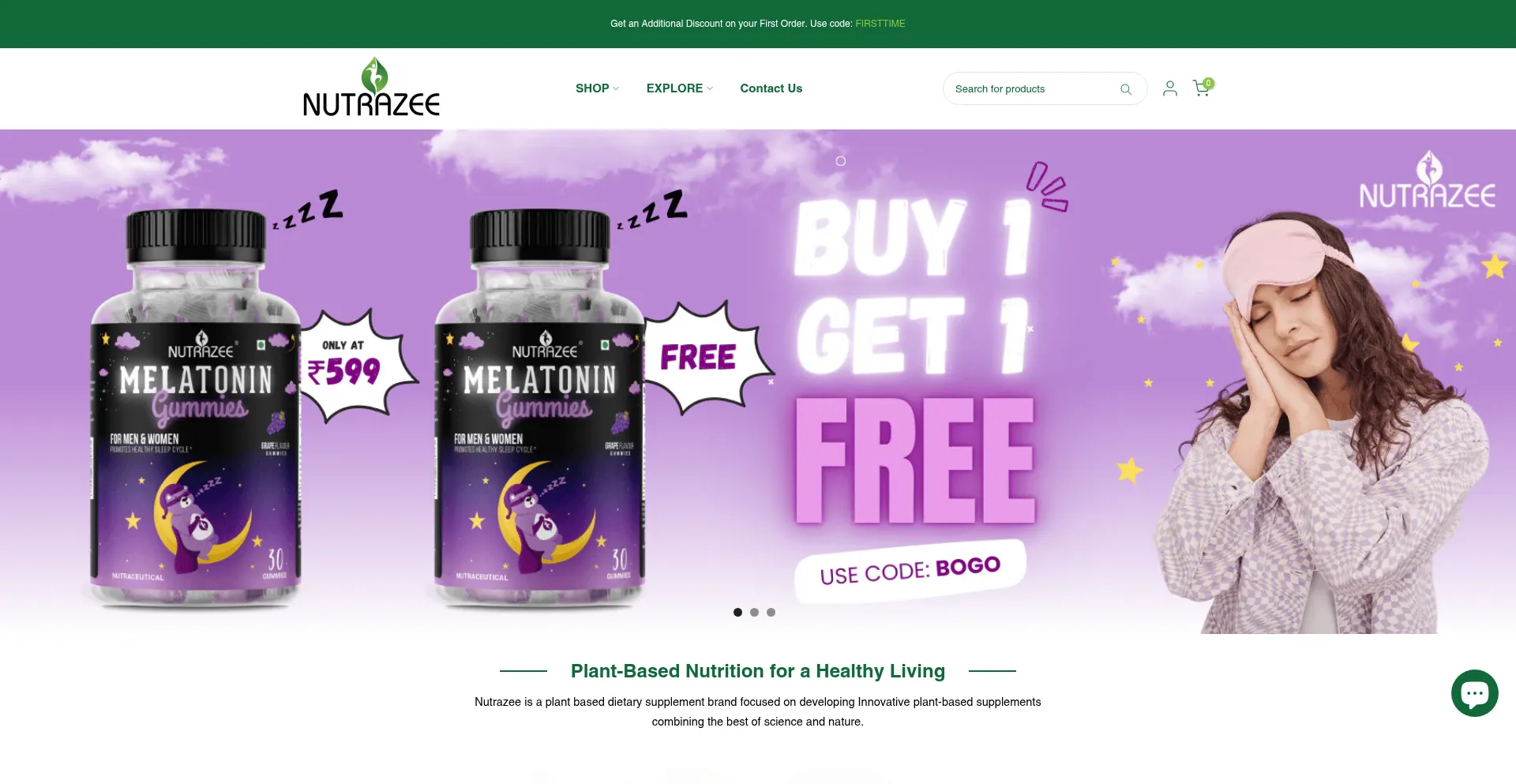 Website screenshot of Nutrazee.com