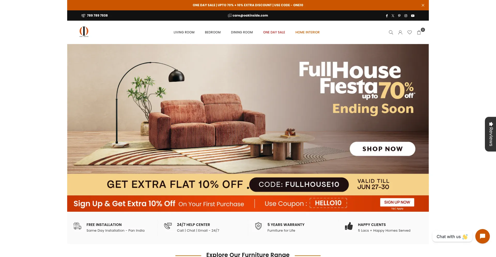 Website screenshot of Oakinside.com