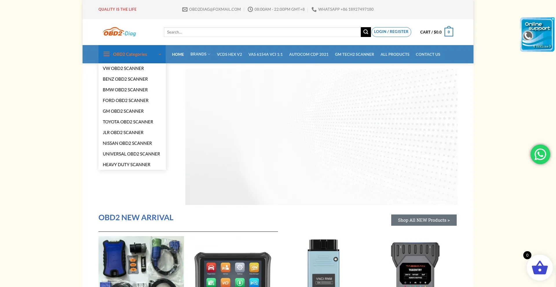 Website screenshot of Obd2-diag.com