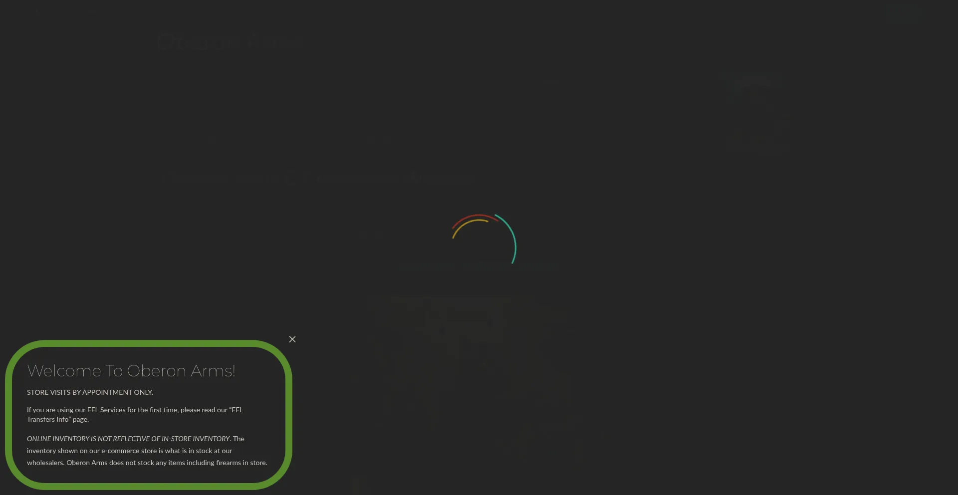 Website screenshot of Oberonarms.com