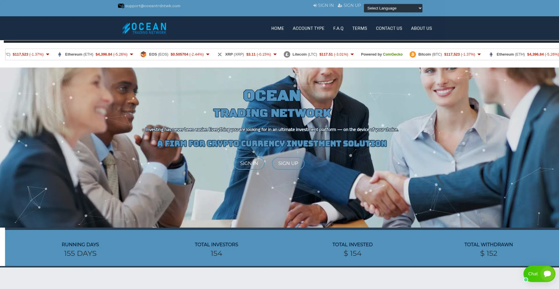 Website screenshot of Oceantrdntwk.com