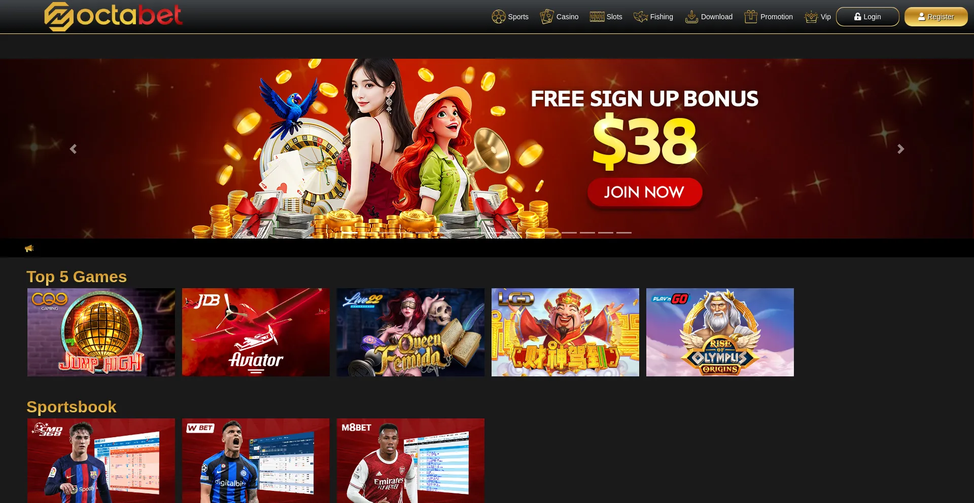 Website screenshot of Octabet68.com