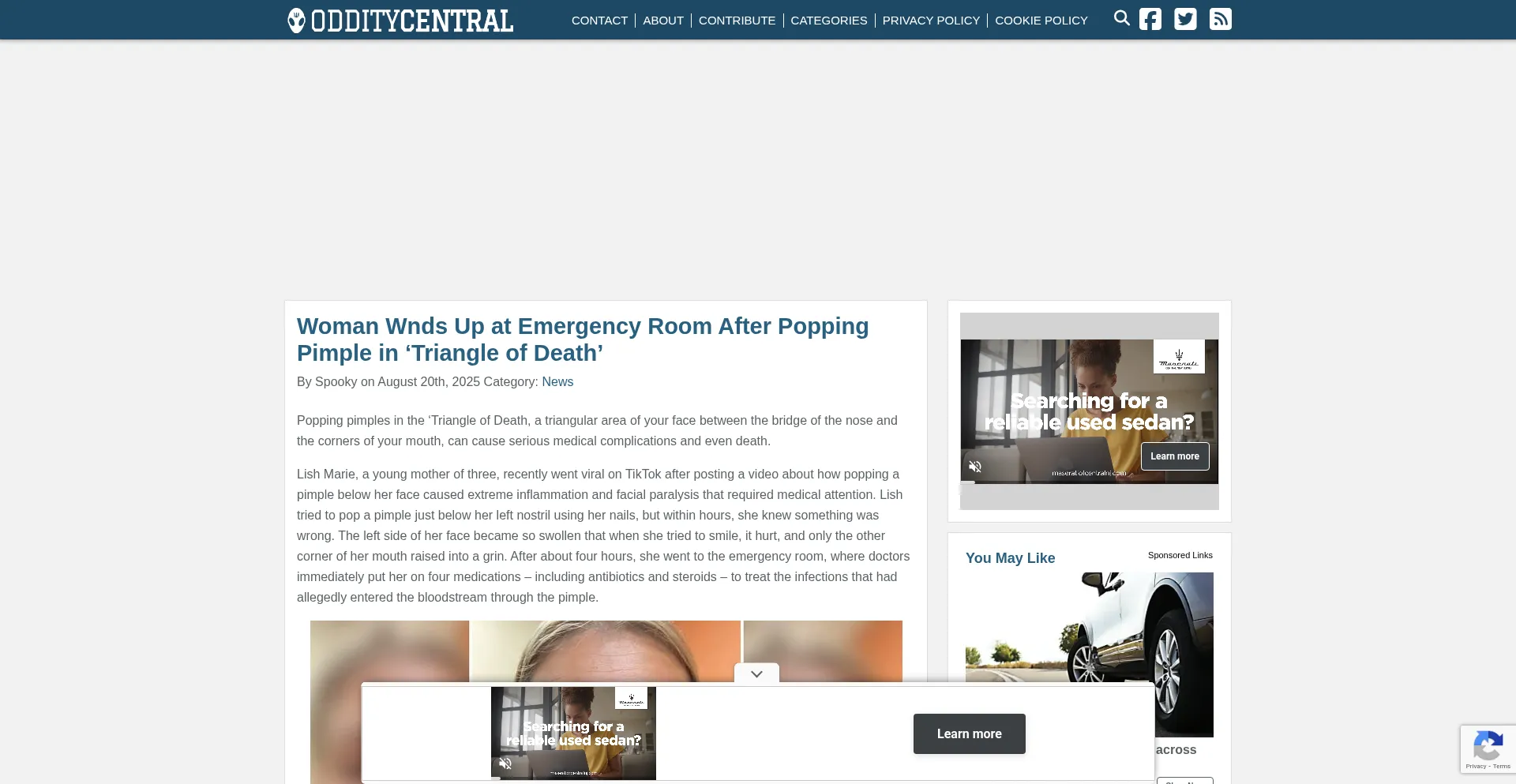 Website screenshot of Odditycentral.com