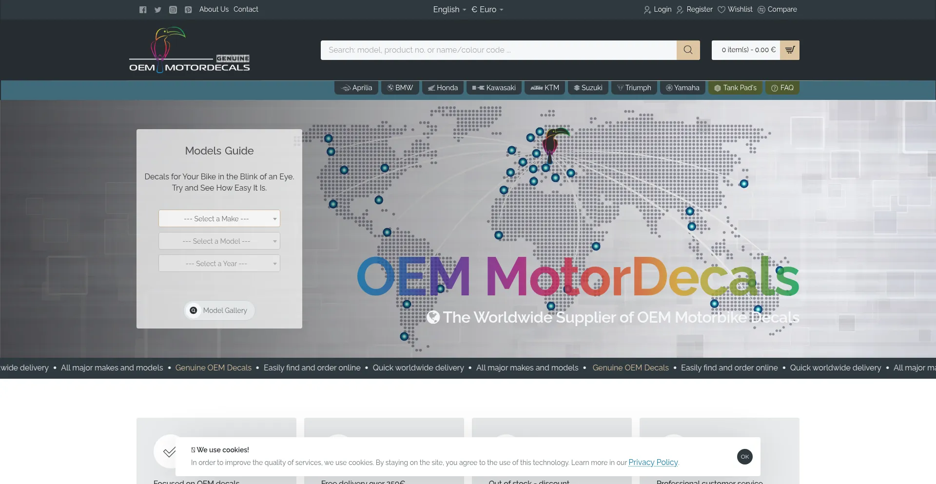 Website screenshot of Oem-motordecals.com