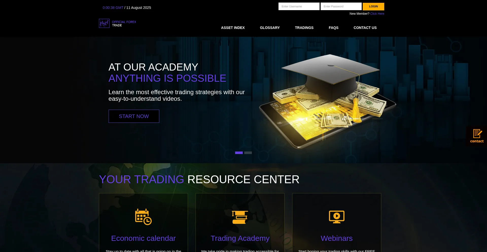 Website screenshot of Officialforextrade.com