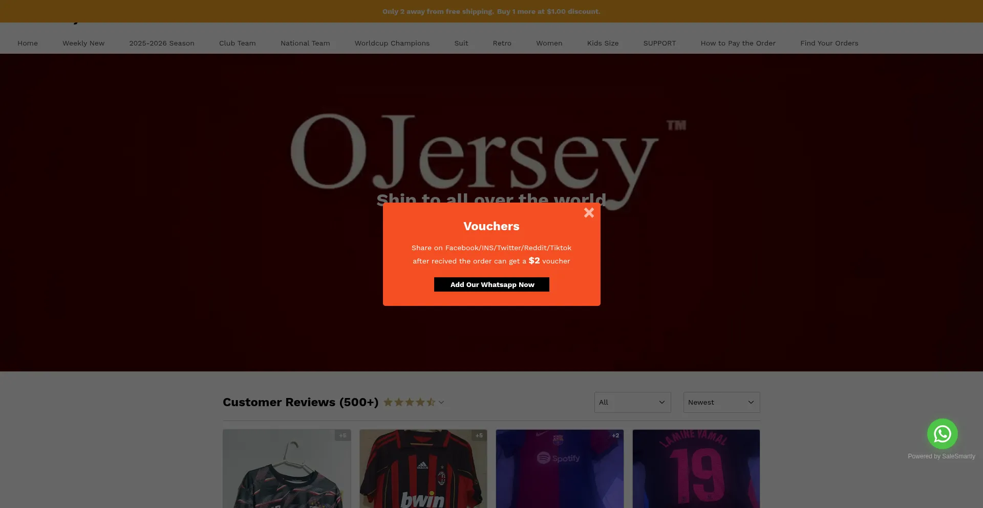 Website screenshot of Ojersey.com