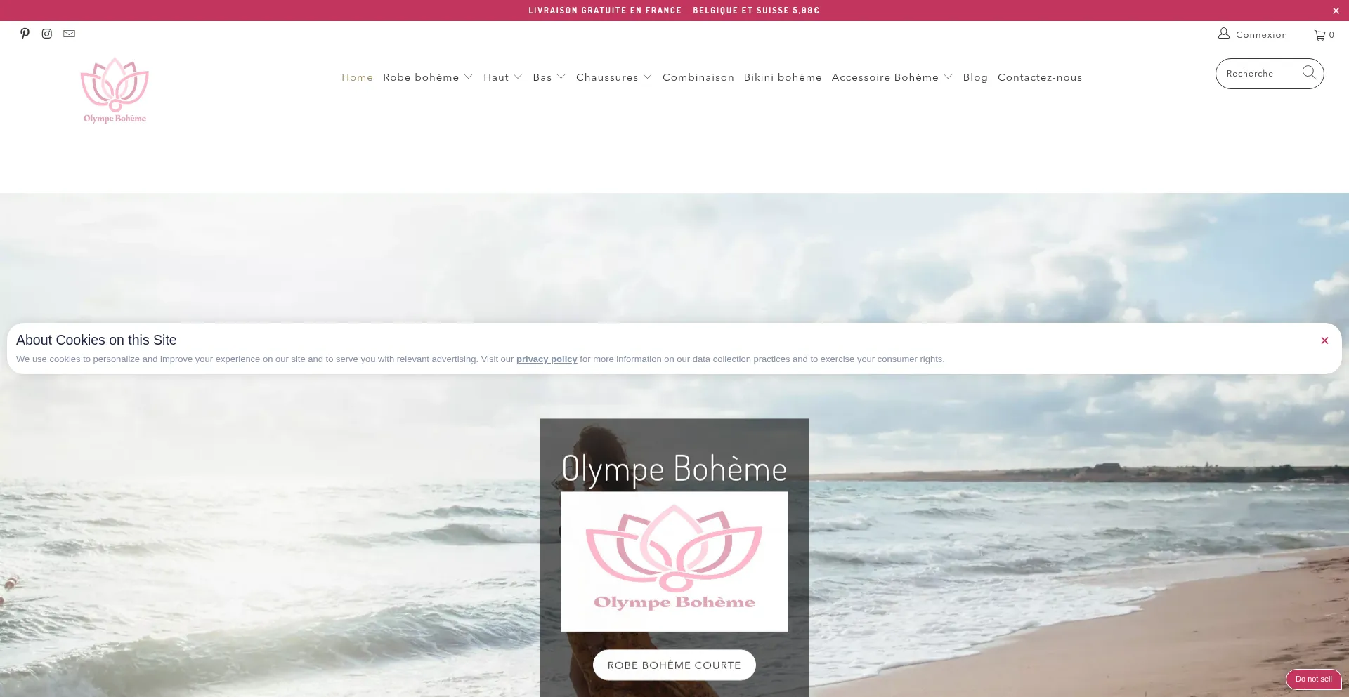 Website screenshot of Olympe-boheme.fr
