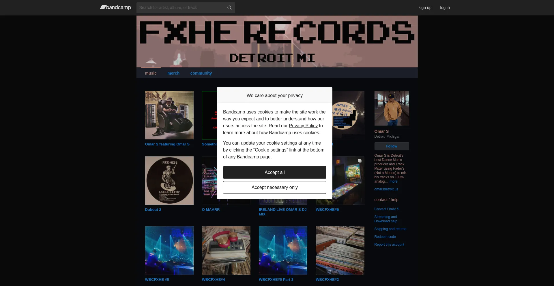 Website screenshot of Omar-s.bandcamp.com