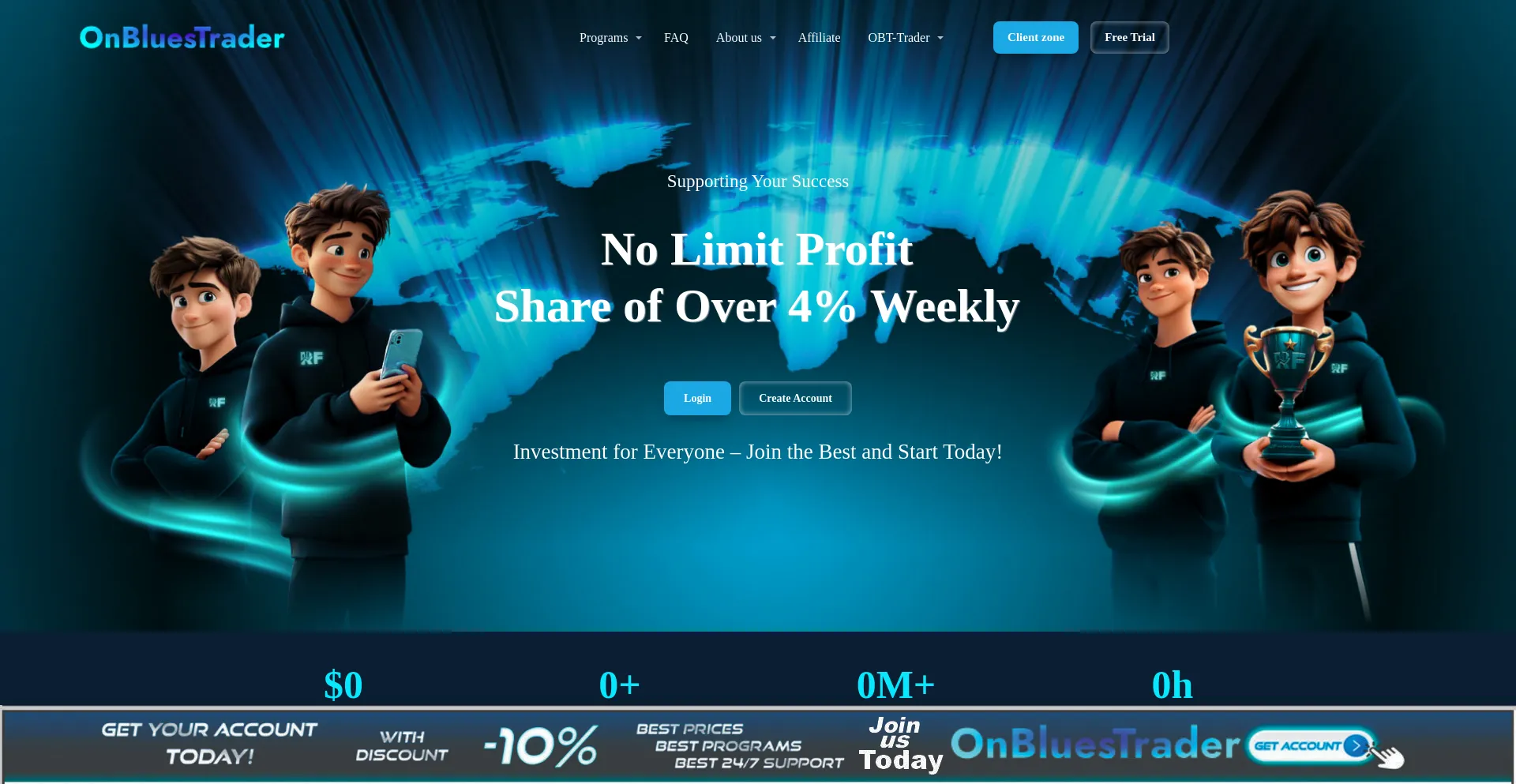 Website screenshot of Onbluestrader.com