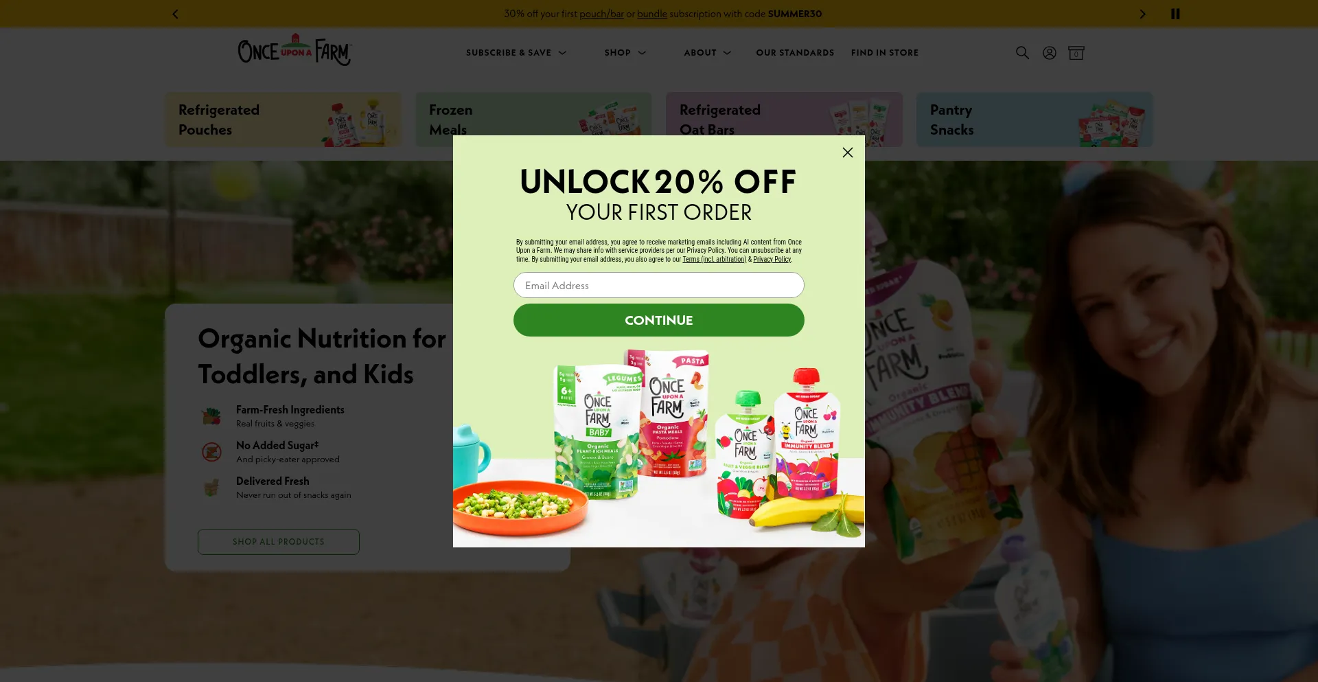 Website screenshot of Onceuponafarmorganics.com