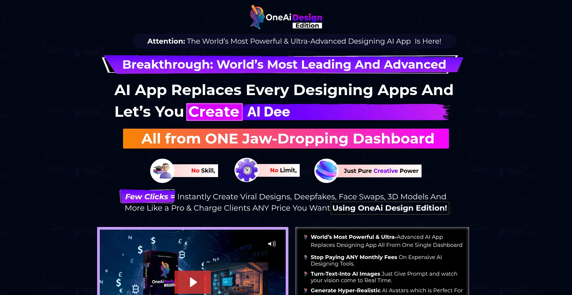 Website screenshot of Oneaidesign.live