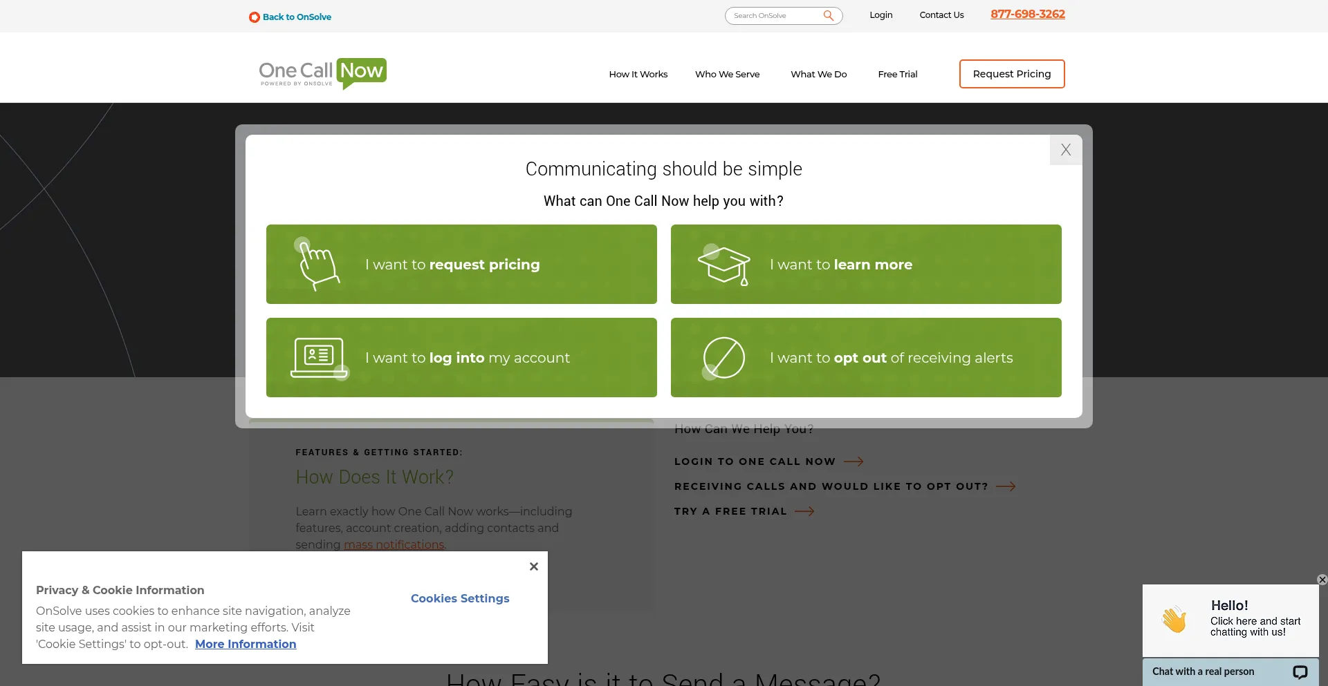 Website screenshot of Onecallnow.com