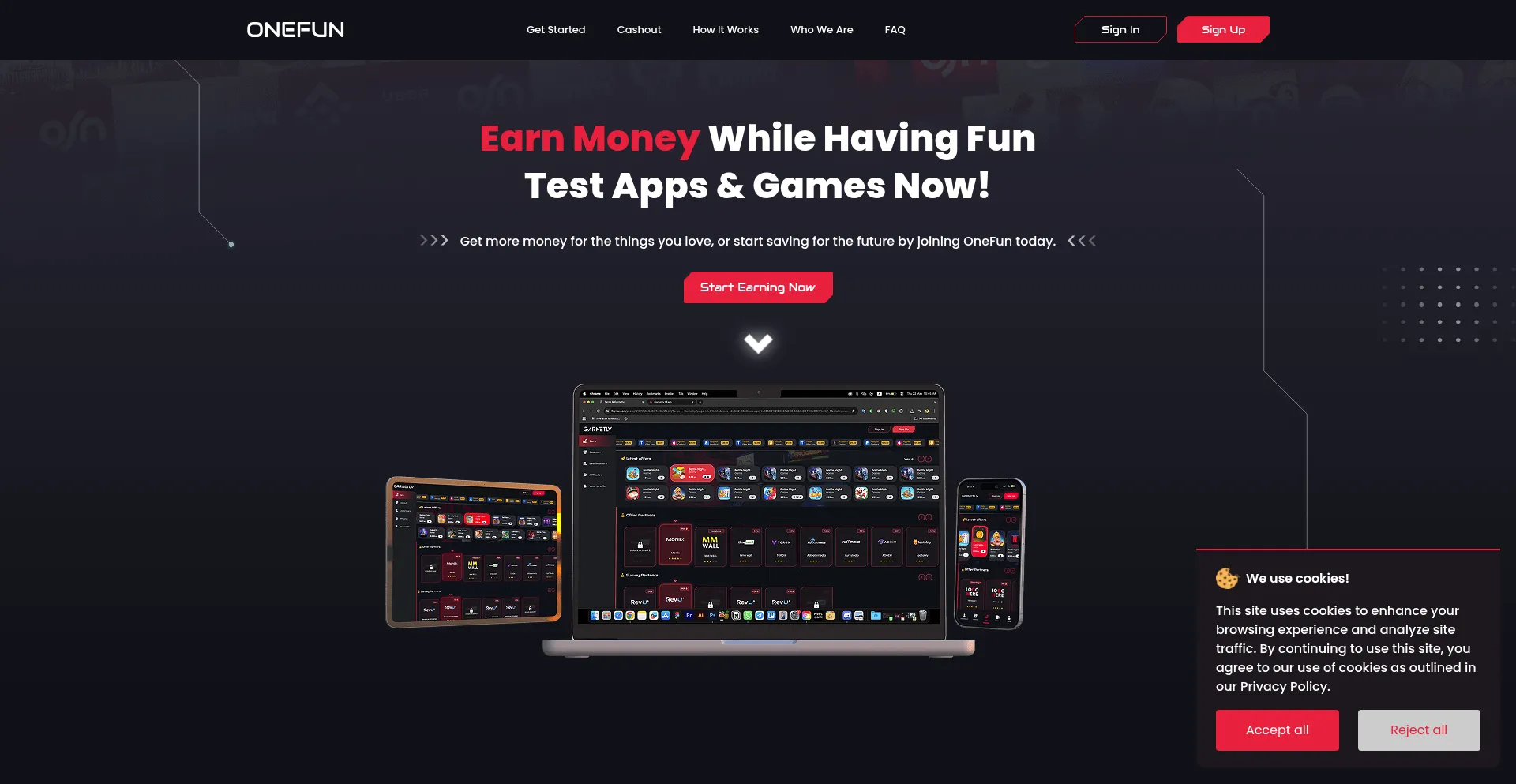 Website screenshot of Onefun.ink