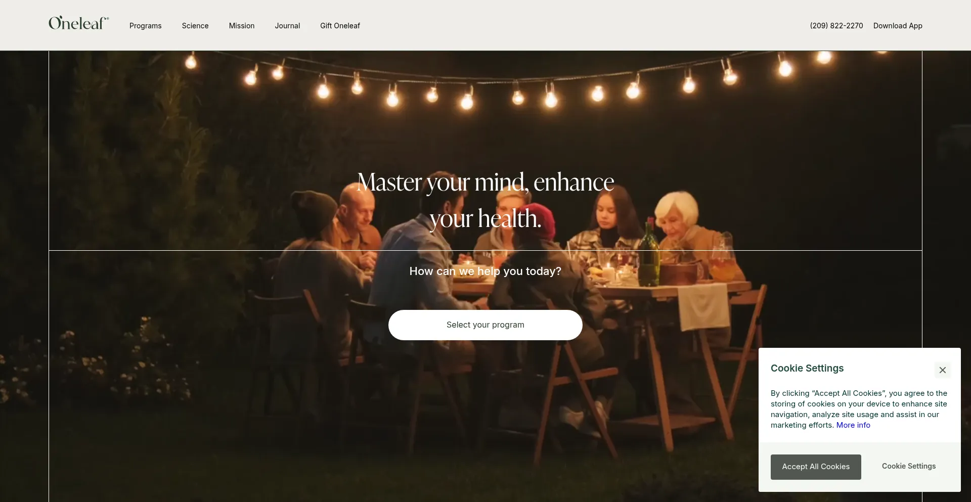 Website screenshot of Oneleafhealth.com