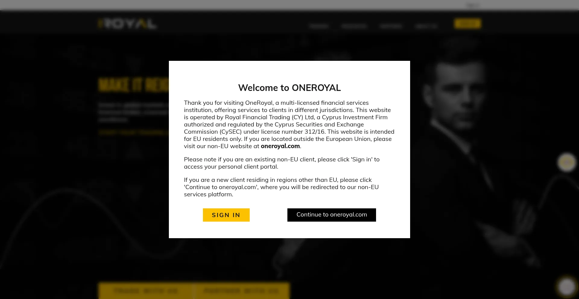 Website screenshot of Oneroyal.eu
