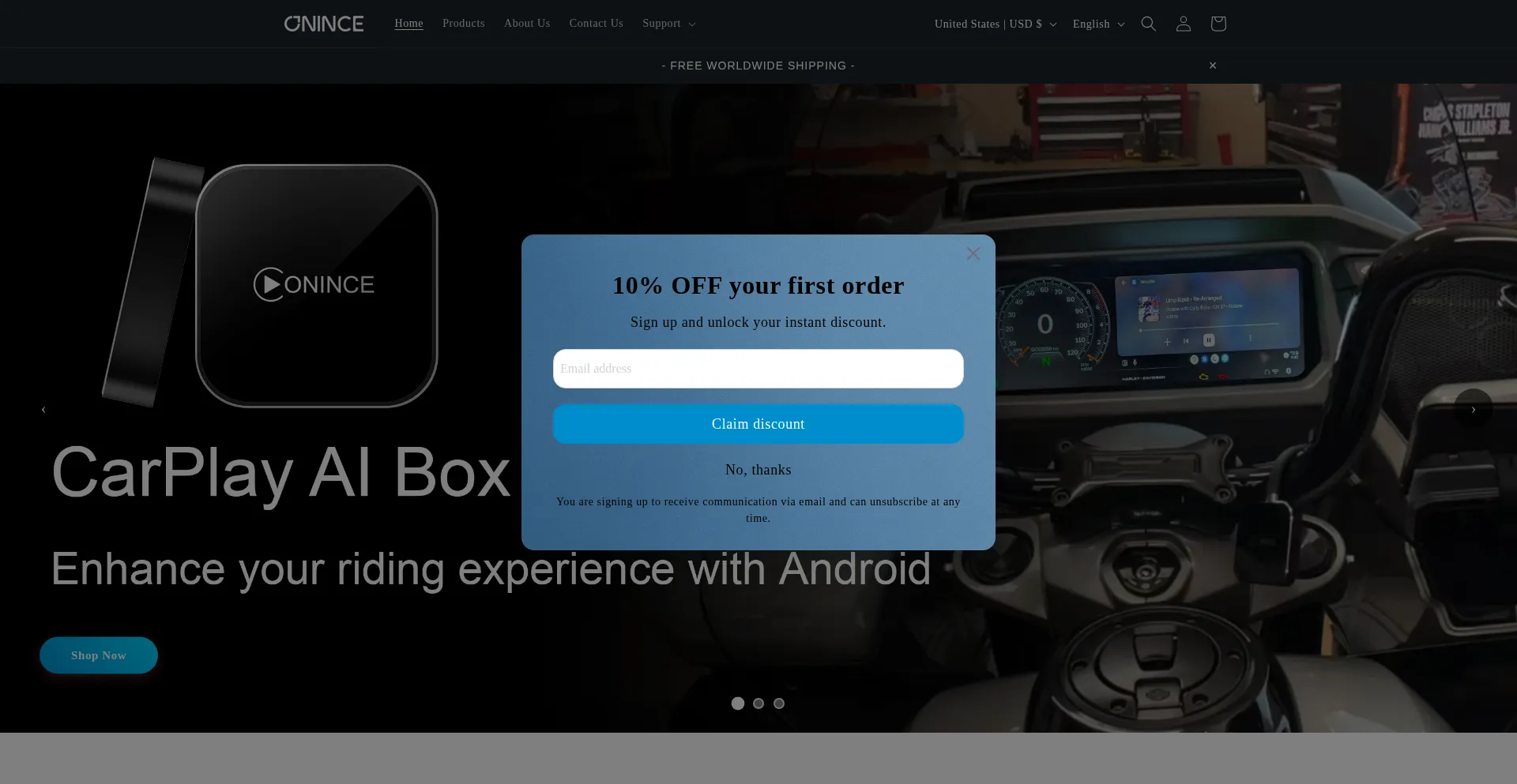 Website screenshot of Onince.com