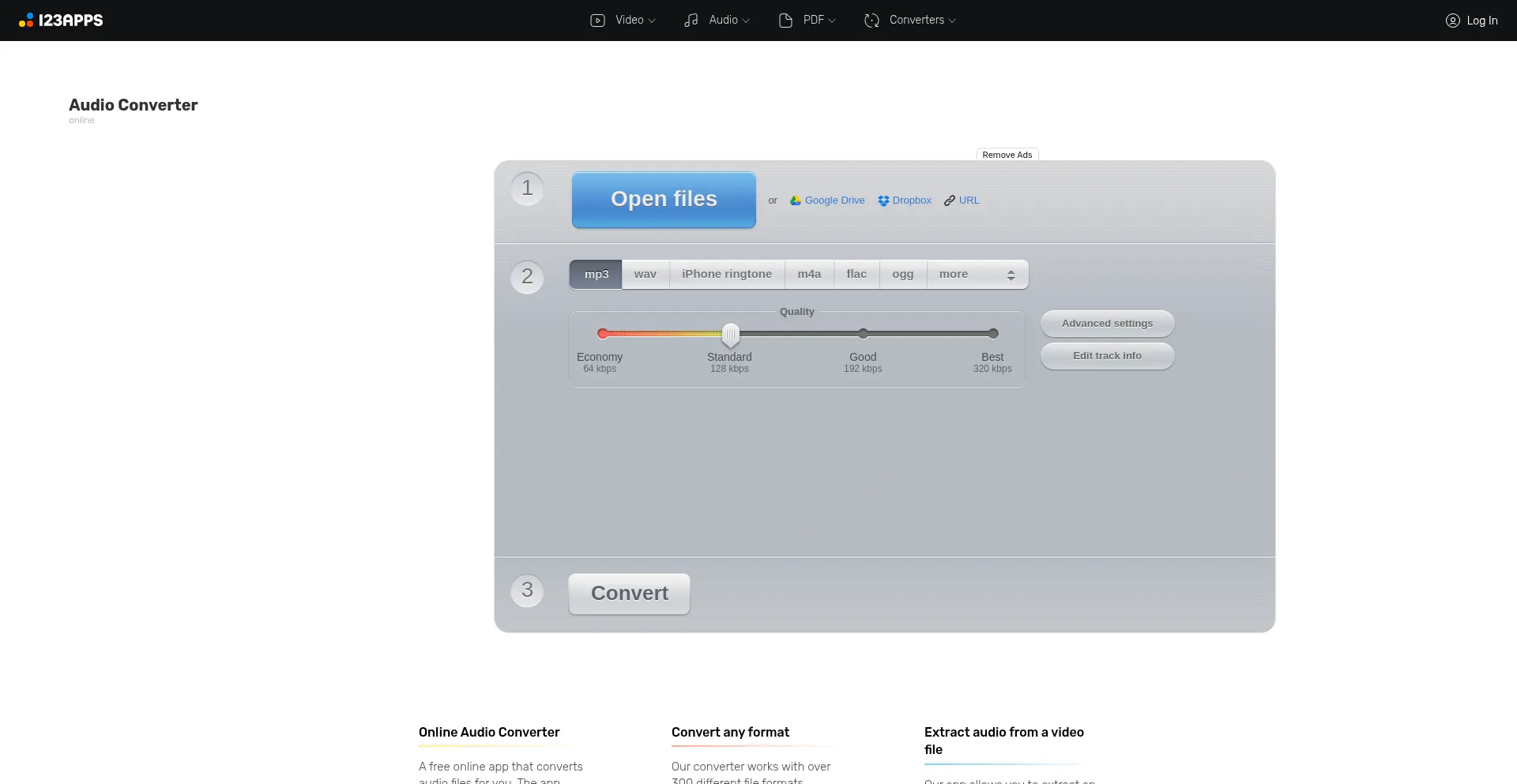 Website screenshot of Online-audio-converter.com