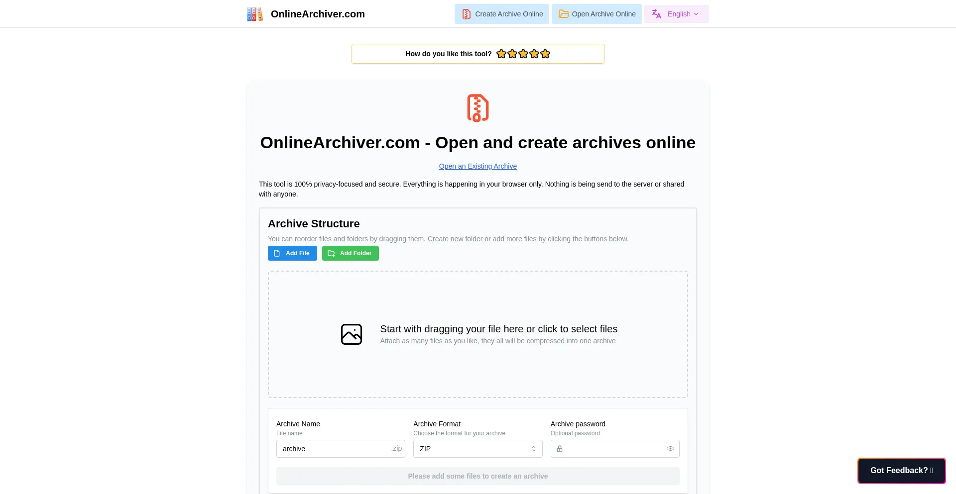 Website screenshot of Onlinearchiver.com