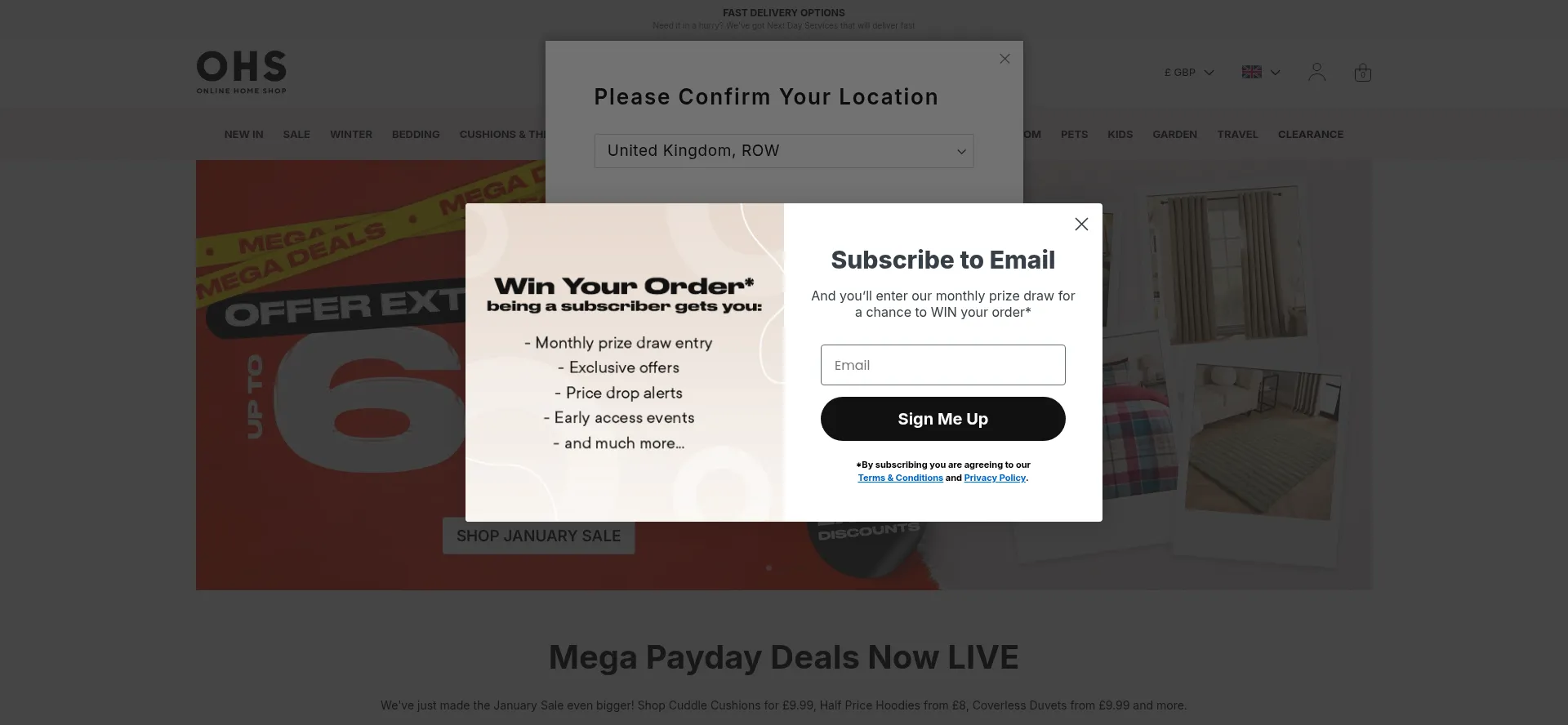 Website screenshot of Onlinehomeshop.com
