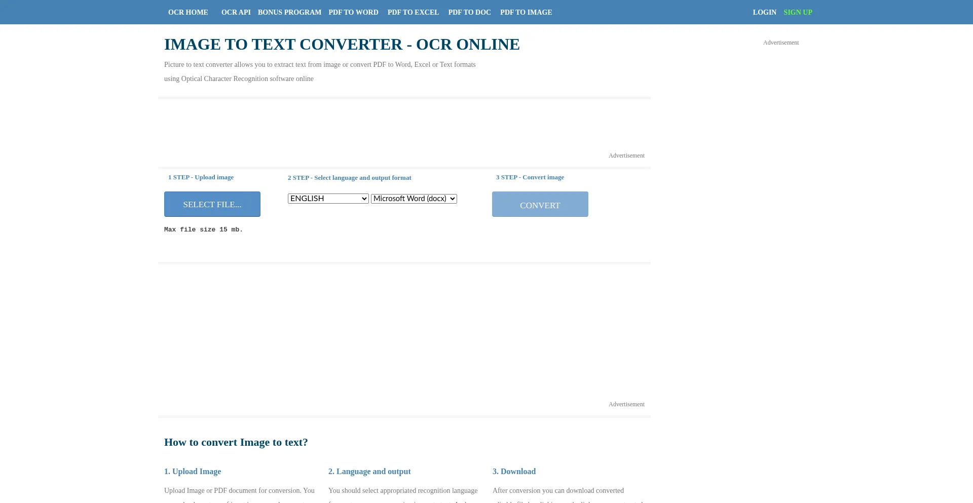 Website screenshot of Onlineocr.net