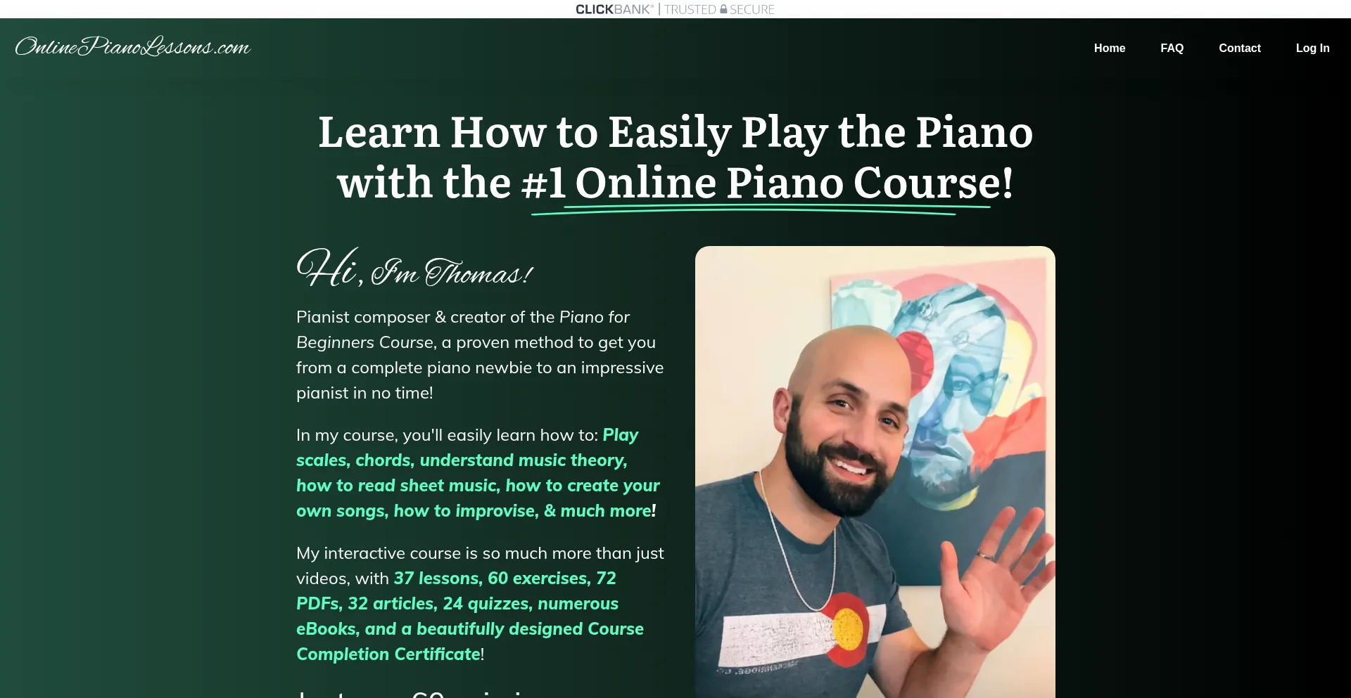 Website screenshot of Onlinepianolessons.com