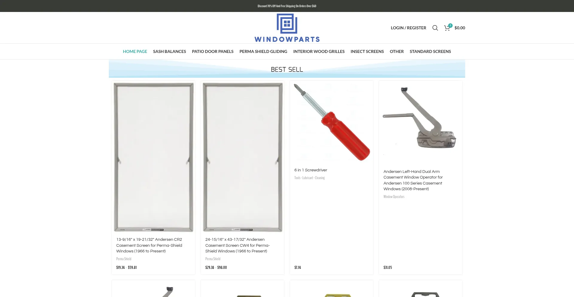 Website screenshot of Onlinewindowparts.com
