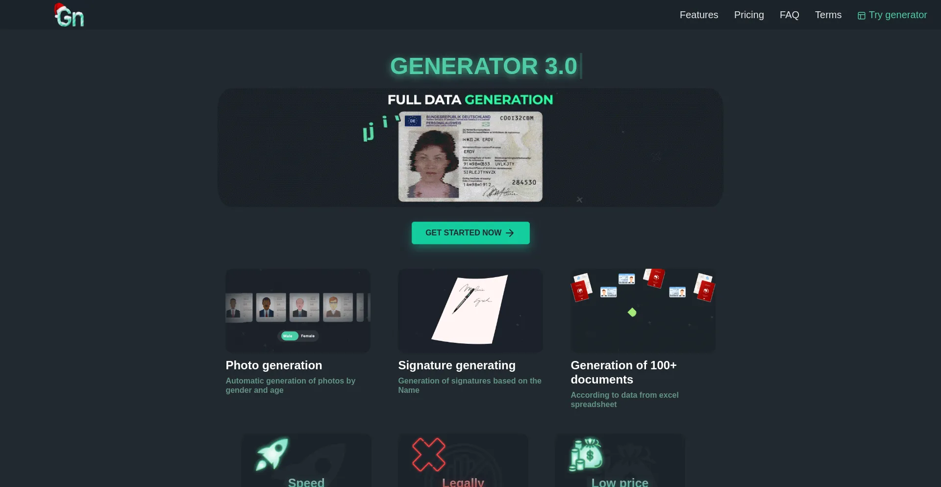 Website screenshot of Onlyfake.org