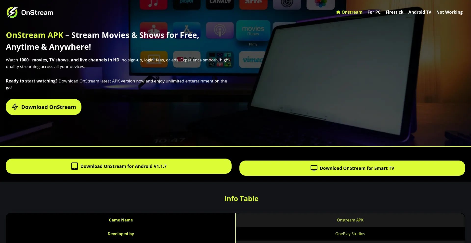 Website screenshot of Onsstream.com