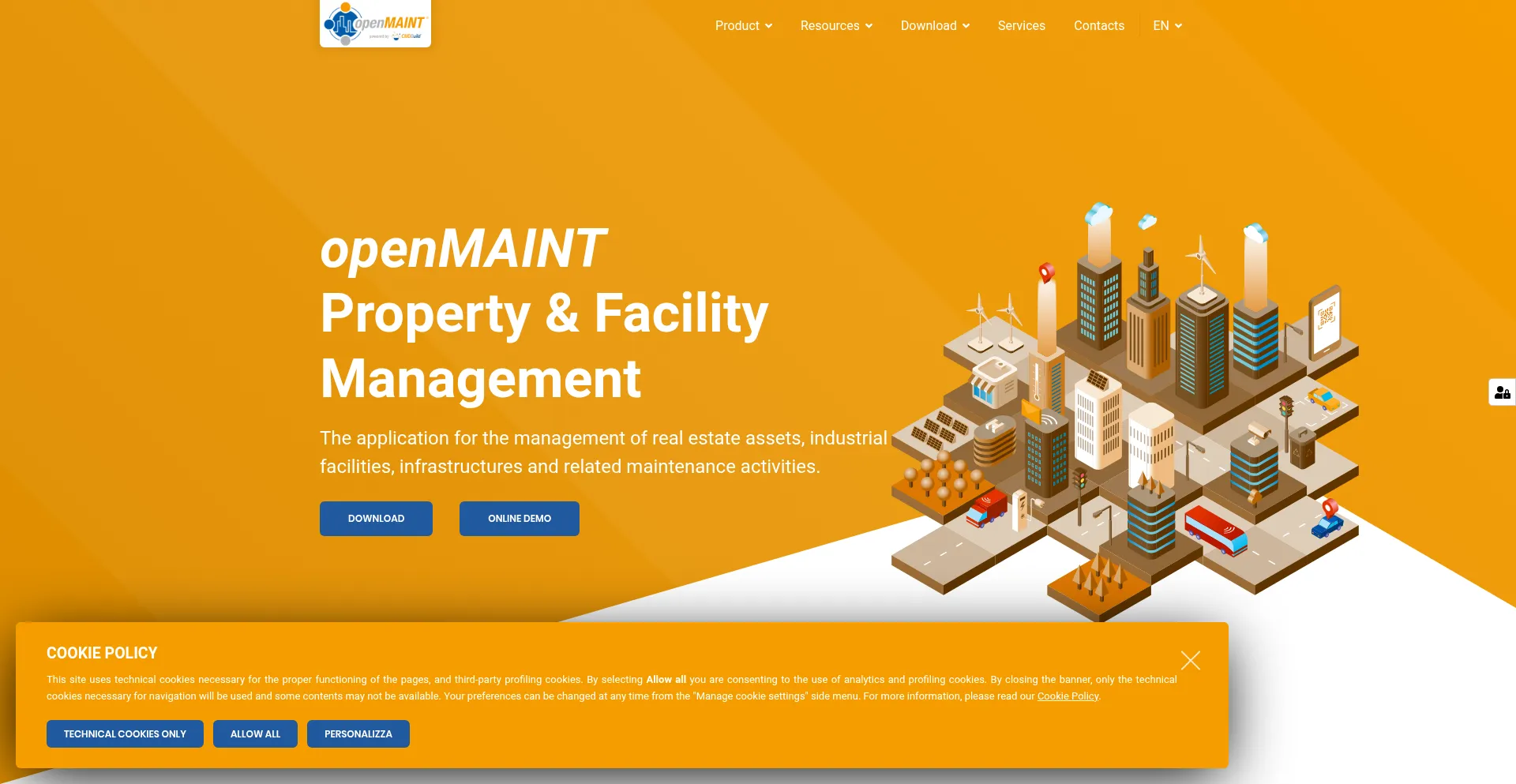 Website screenshot of Openmaint.org
