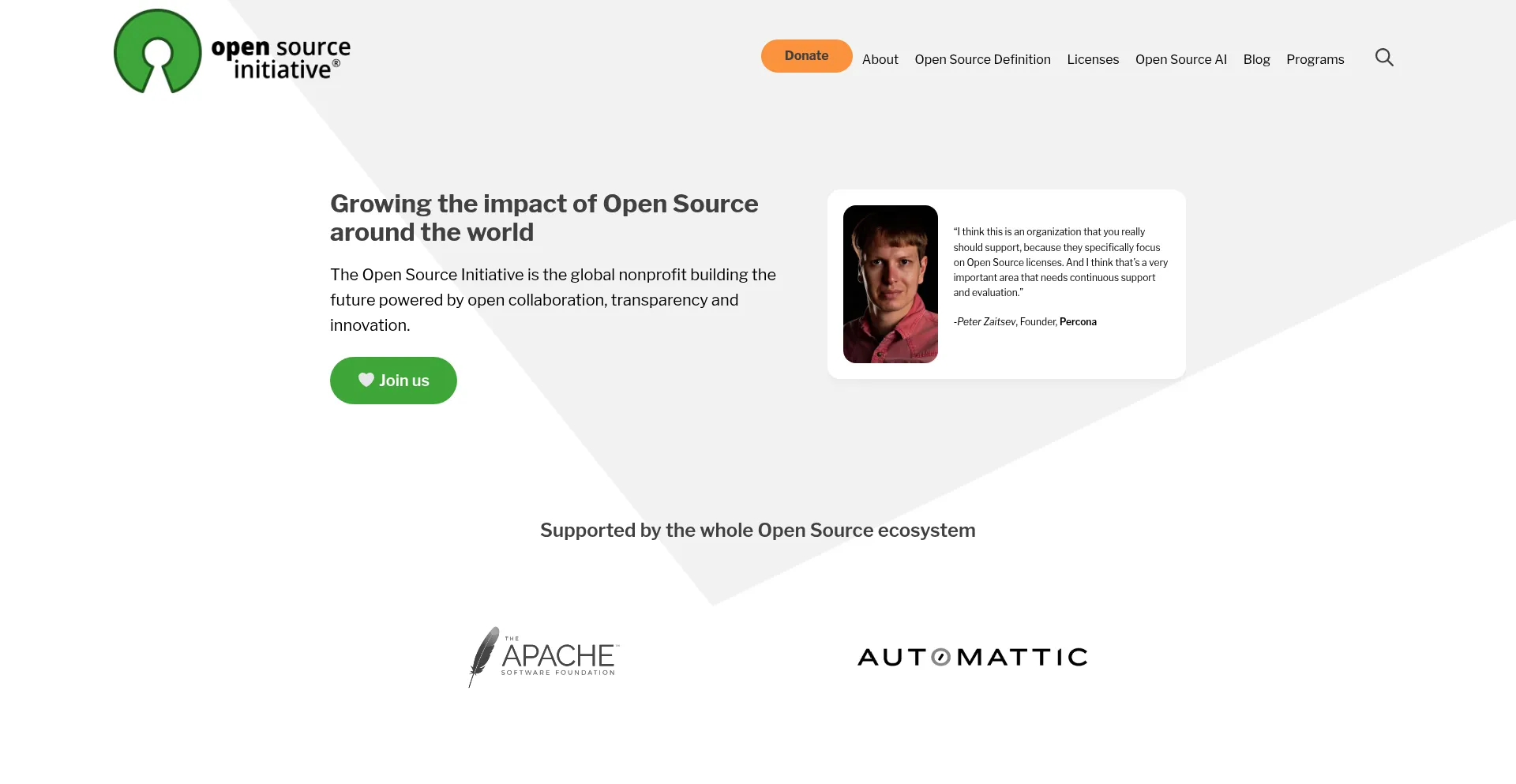 Website screenshot of Opensource.org