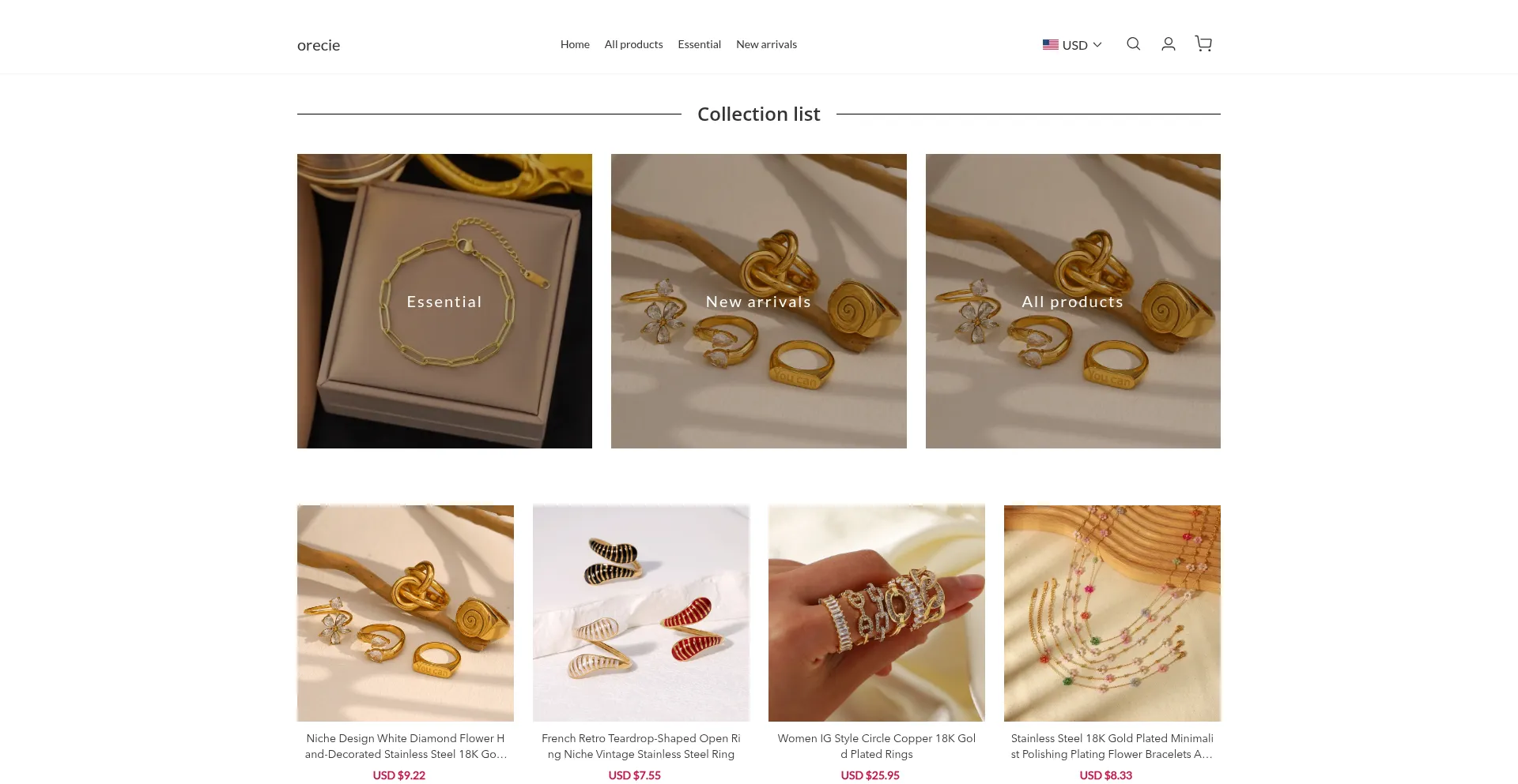 Website screenshot of Orecie.com