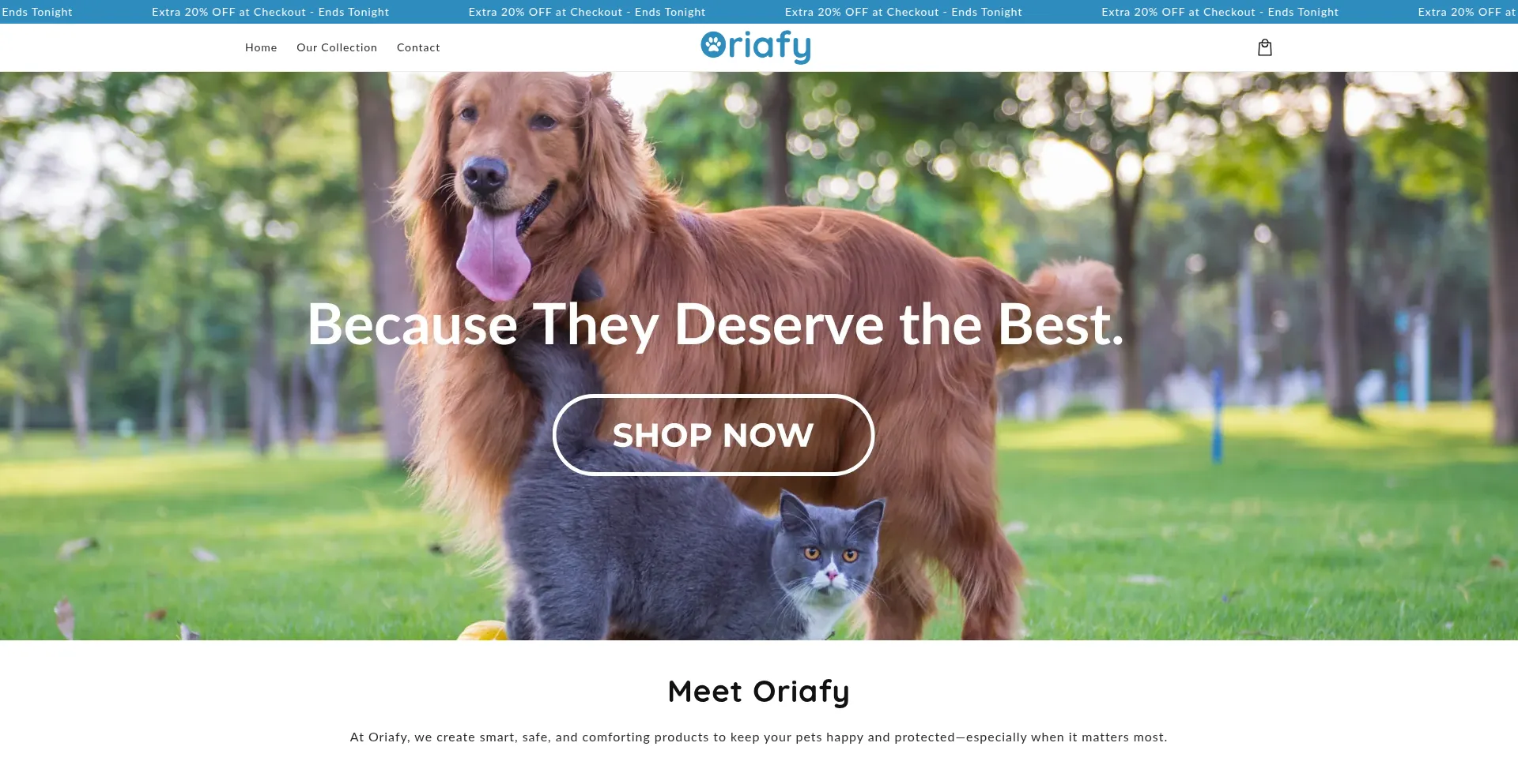 Website screenshot of Oriafy.com