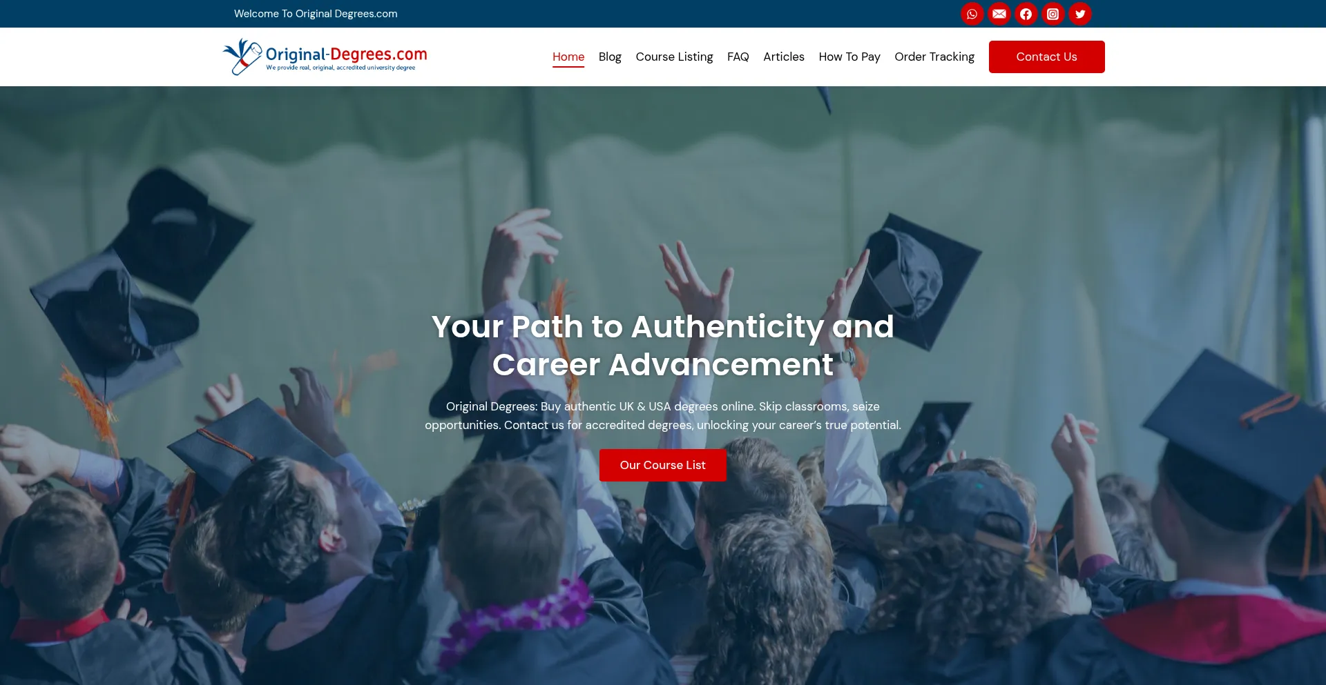 Website screenshot of Original-degrees.com
