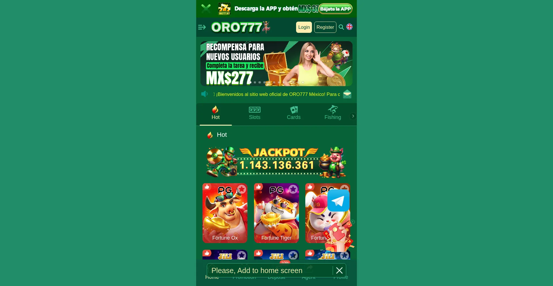Website screenshot of Oro777.bet