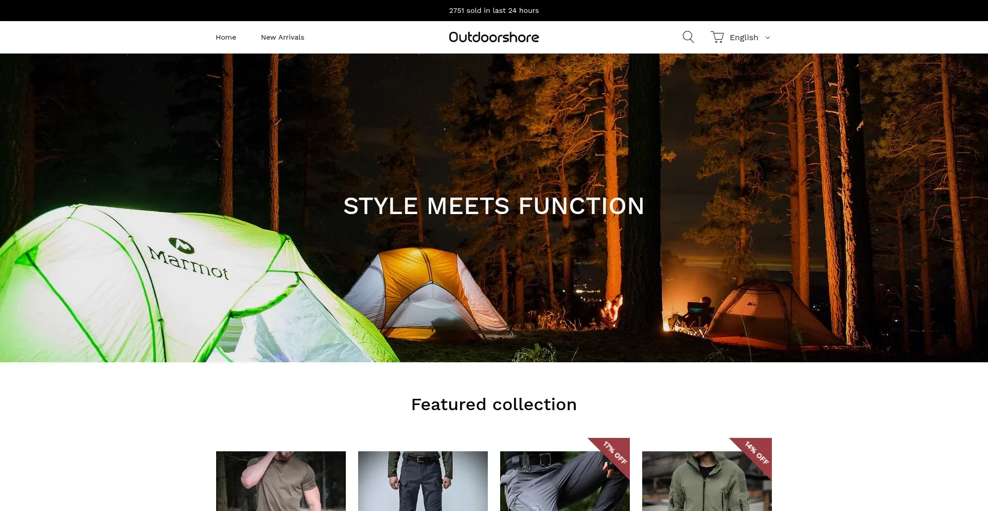 Website screenshot of Outdoorshore.top