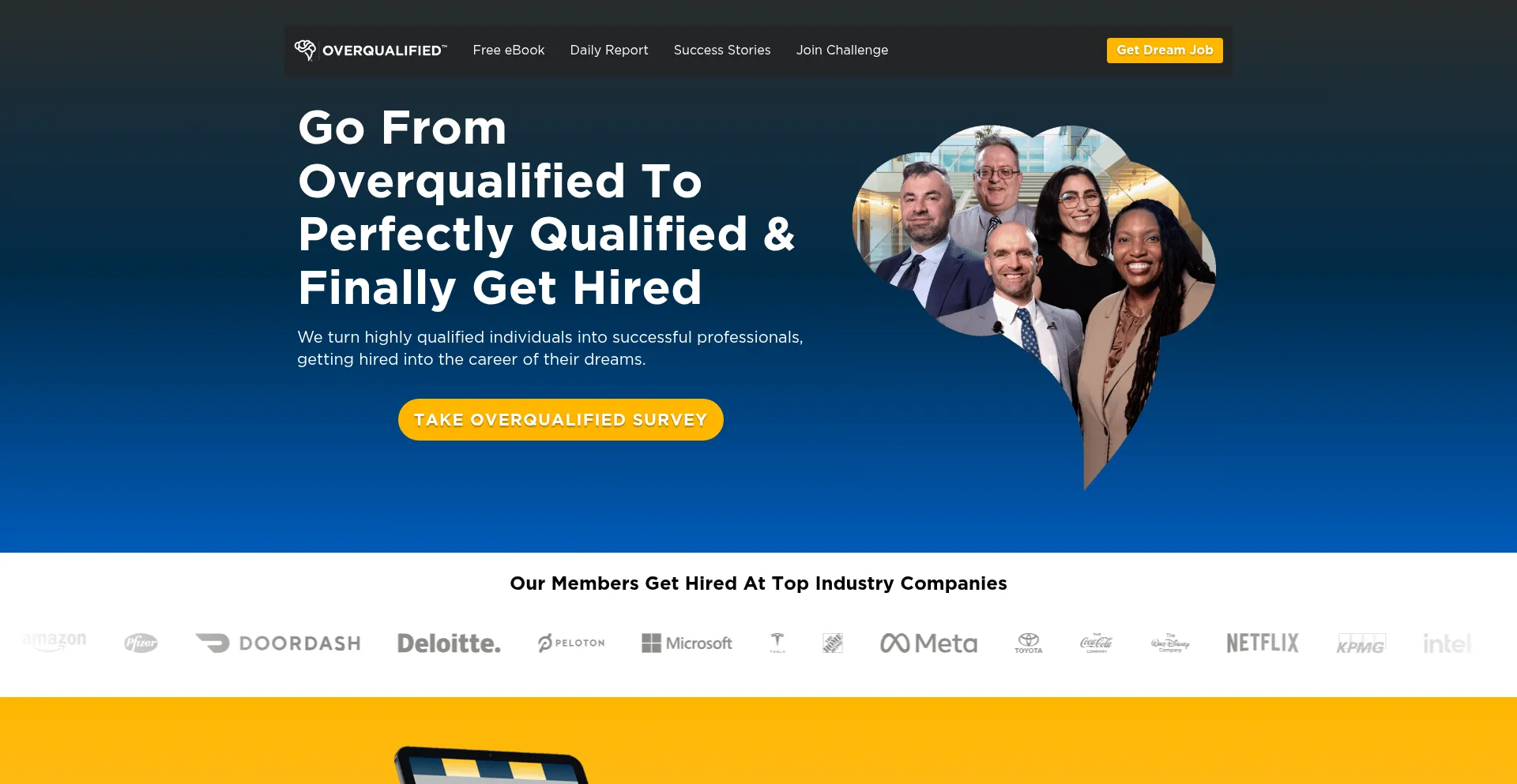 Website screenshot of Overqualified.com