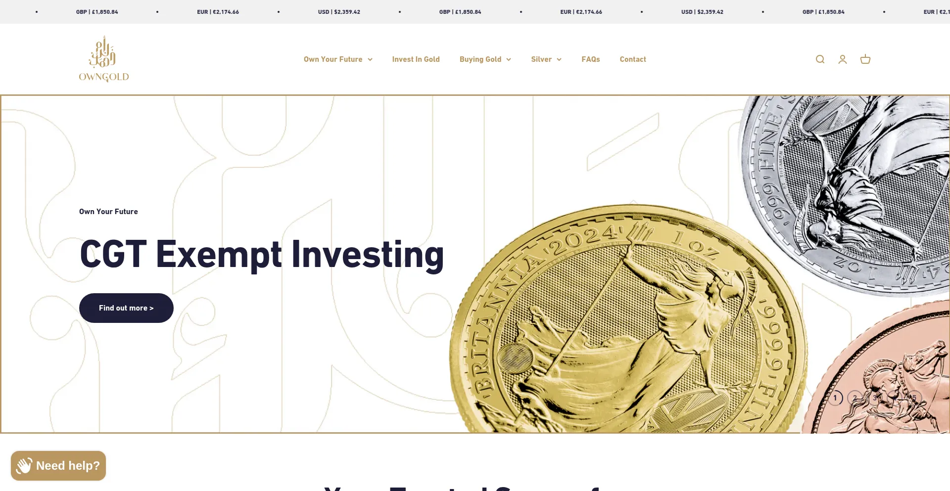 Website screenshot of Own-gold.com