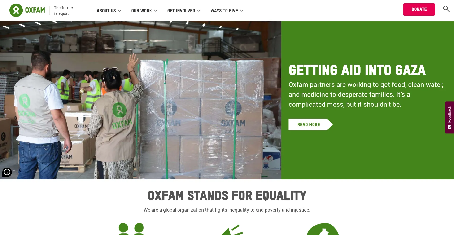 Website screenshot of Oxfamamerica.org